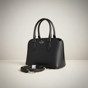 Kate Spade Black Leather Satchel Tote Gold Hardware Structured Work Bag